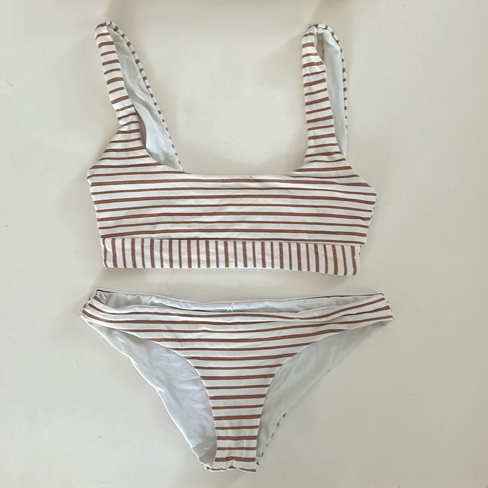Lspace bikini white with glitter stripes S